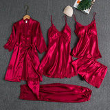 Women Summer Ice Silk Sexy Hot Home Clothes Spring And Autumn Long-Sleeved Thin Five-Piece Set