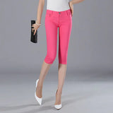 Women's Capris Jeans Pants Female Knee Length Stretch Slim Capri Jeans Women Candy Color Summer Denim Jeans