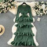 Banquet Dress High-End Light Luxury Niche Leaf-Side Cake Dress Heavy Industry Folds Long