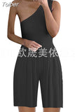 Suit Women Summer Sexy One Shoulder Print Loose Wide Leg Jumpsuits Elegant Office Lady Party Jumpersuit Women