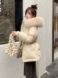 2022 Korea Fashion Cotton Padded Jacket Parka Big Fur Collar Winter Down Jacket Women Thick Warm Parkas Female