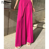 Streetwear Pants For Women Office Baggy High Waist Summer Wide Trousers Rose Red Elegant All-Match Trendy Full Length