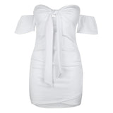 New Strapless Summer Dress Women 2020 Sexy Off Shoulder Slim Elastic White Tie Up Mini Bodycon Party Dress