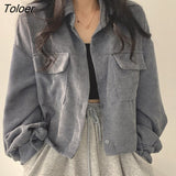 Women Jackets Solid Cool Short Style Coat Single Breasted Femme High Street Retro Corduroy All-match Outwear Minimalism