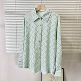 Women's Dress French Elegant Hot Diamond Diamond Diamond Linge Casual Thin Long-Sleeved Collar Shirt