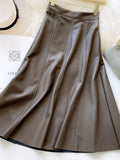 Waist Vintage PU Skirt Women Maxi Leather Skirts Womens 2022 Autumn A Line Green Faux Leather Long Skirt For Women