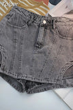 2023 Autumn Women's Shorts New Fashion High Waist Spliced Solid Color Irregular A-line Wide Leg Denim Shorts Skirts
