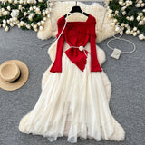 Gentle Wind Three-Dimensional Flower Collar Long Sleeve Knitted Mesh Tau Coop Ponopne Irregular Fairy