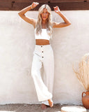 New Women's High-Waisted Long-Term Cotton-Sight Broad-Legged Trousers Loose And Relaxed Casual Broad-Legged