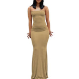 Summer Dresses Elegant Women Solid Color Spaghetti Strap Sleeveless Slip Long Dresses Casual Sundress Party Club