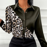 ZANZEA Autumn Women Full Sleeve Blouse Blusa Leopard stitching Lapel Chemise Bohemian Fashion Elegant Work OL Party Retro