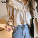 Vintage Lace Women Blouses Lantern Sleeve Cardigan Women Shirts Blouses Ruffles Casual Womens Tops Clothing Blusas