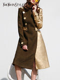 Patchwork Colorblock Coat For Women Stand Collar Long Sleeve Loose Coats Female Fashion Clothing Winter New