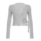 Solid Wrap Around Top And Drawstring Pants Set-Outfit
