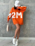 Women Letter Print Sweaters Casual Long Sleeve O-Neck Knitted Pullover Fashion 2022 Autumn Winter Lady Oversized Jumper