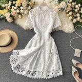 Retro Famous Style Temperament Dress Heart Lace Short-Sleeved Dress Women's Summer