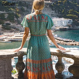 Floral Printed Midi Dress V Neck Ruffle Sleeve Vintage Tassel Vestidos Summer 2023 Beach Casual Clothes Long Women