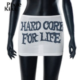 Letter Print White Sheer Mini Skirt Y2k Streetwear Womens Clothing Gothic Sexy White Summer Skirts