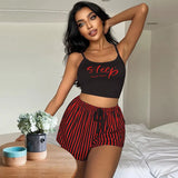 Sling Pyjamas Women's Sleet Shorts Set Letter Striped Print Lady's Home Clothes Can Be