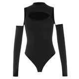 Cut Out Sexy Bodysuit Woman Black Plain Turtleneck Bodies Mujer Shirt Autumn Winter Long Sleeve Bodycon Bodysuits