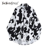 Print Casual Shirts For Women Lapel Long Sleeve Loose Hit Color Single Breasted Blouses Female Clothing 2021