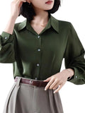 Toloer Shirt Woman Spring New Career OL Hanging Commuting Olive Green Shirt Workplace Interview Long-Sleeved