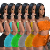 Toloer New Women's Casual Knit Strapless Shorts Two-Piece Set-Outfit