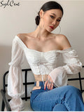 Sexy Versatile Square Neck Transparent Bell Sleeves Fashion Simple Advanced Classic Hot Mature Feminine Women's Short