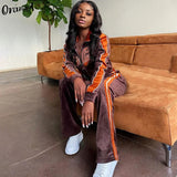Women Tracksuit Letter Print Velvet 2 Piece Outfit Sweatshirt+Straight Sweatpants Matching Set Fitness Sporty