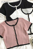 Korean Knit Cardigan TShirts Short Sleeve Cropped Tops Woman Tees Fashion 2023 Summer Shirts Femme Patchwork T