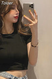 Crop top Harajuku t-shirt female Sexy anime Goth white brown Pure color cotton 2023 spring and summer new fashion women