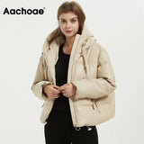 Women Fashion Thick Warm PU Faux Leather Padded Jacket Coat Long Sleeve Hooded Parka Coat Female Elegant Outerwear