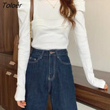 2023 Black White Puff Long Sleeve Pullovers Women O Neck Slim Fit Women's Jumper Autumn Winter Wild Bottoming Tops