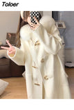 women elegant fur collar winter overcoats female horn botton sweet white long coats korean thick warm