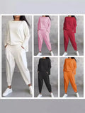 New Women's Pure Color Round-Neck Long-Sleeved Suit Women's Pocket Trousers Trousers