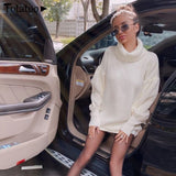 Totatoop Knitted Winter Dress Big Lantern Sleeve Turtleneck Bodycon Sweater Dress 2020 Casual Solid Soft High Street