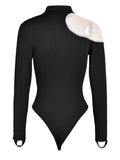 Fashion Women's Rompers Round Neck Raglan Sleeve Asymmetric Spliced Perspective Waist Short Jumpsuit Autumn 2023 New