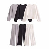 Sports Solid Suit 2025 Spring Double-Sided Cloth Collar Collar Jersey Elastic High-Waisted Trousers
