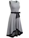 Vintage O-Neck Sleeveless Solid Bow A-line Midi