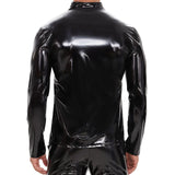 Toloer Men's PU Mirror Bright Leather Long Sleeve Casual Leather Jacket Slim Zipper Standing Collar T-Shirt Smell Free-Outfit