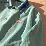 POLO Collar Bat Sleeve Jacket Women Oversized Corduroy Buttons Up Outerwear 2021 New Spring Coat Harajuku Teens