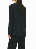 Fashion Women's Blazer Round Collar Loose Single Breasted Long Sleeve Asymmetric Black Suit Jackets Summer 2023 New