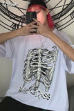tshirts Goth Y2k Harajuku Tops Hip Hop Street retro print skull bone Loose Short Sleeve Kawaii Anime Graphic t shirt