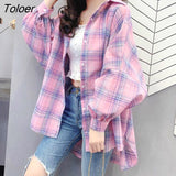 Women Fashion Chic 3XL Batwing Sleeve Plaid Summer Sun-proof Simple Daily Casual Korean Style Harajuku All-match