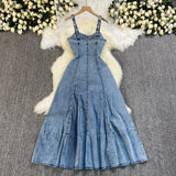 New Denim Dress Suspension Back High-Waisted Zipper Repair Large-Swearing Denim