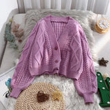 Vintage Short Cardigan Knitted Sweater Women 2022 Autumn Winter Long Sleeve Solid Sweaters Coat & Jackets