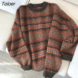 Pullover Patchwork Loose Lantern Long Sleeve Women Simple Knitted Sweater Elegant All-match Oversize Streetwear
