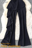 Women's Pants 2023 New Stylish Ruffles Flare Trousers Elegant High Waist Zipper Fly Slim Fit Spring Autumn Full Length