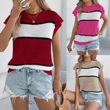 Shooting 2025 Spring And Summer Crash Strip Casual Loose Knitted Jersey Holiday Tops Women's