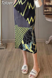 Skirts for Women 2023 Faldas Mujer De Moda High Waist A-line Loose Print Long Jupe Fashion Folds Split Pleated Chic